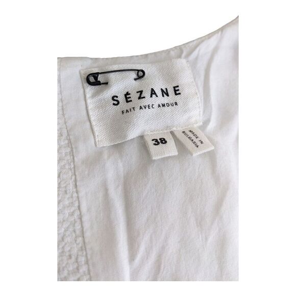 Sezane V‎ Neck Long Sleeve Eyelet Blouse White 38 - Picture 2 of 8